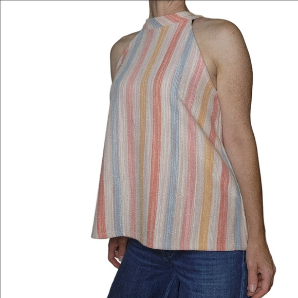 Halter Top Tank top pullover Stripes Cotton blend Wood buttons Colorful W5 NWT - Picture 6 of 8